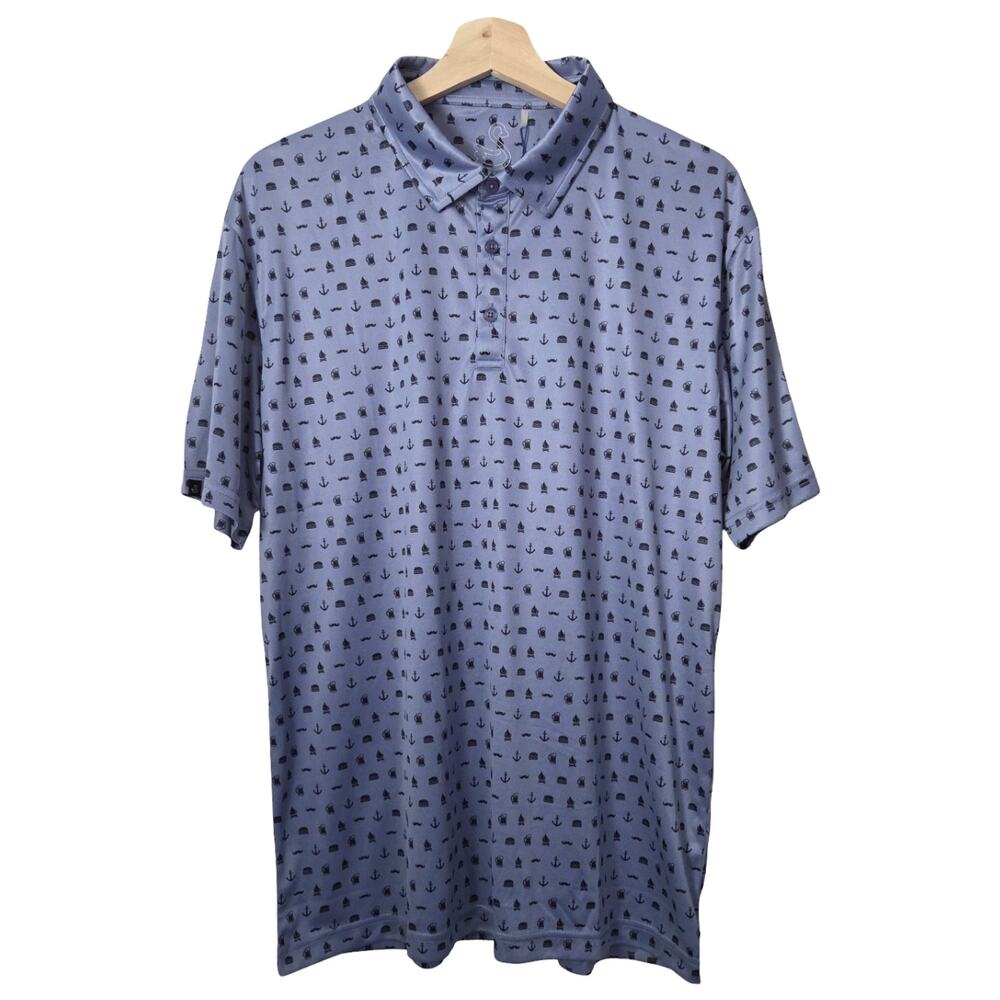 NWT Swannies | Mustache Burger Anchor Fire Beer Button Up Polo - Golf Club Logo